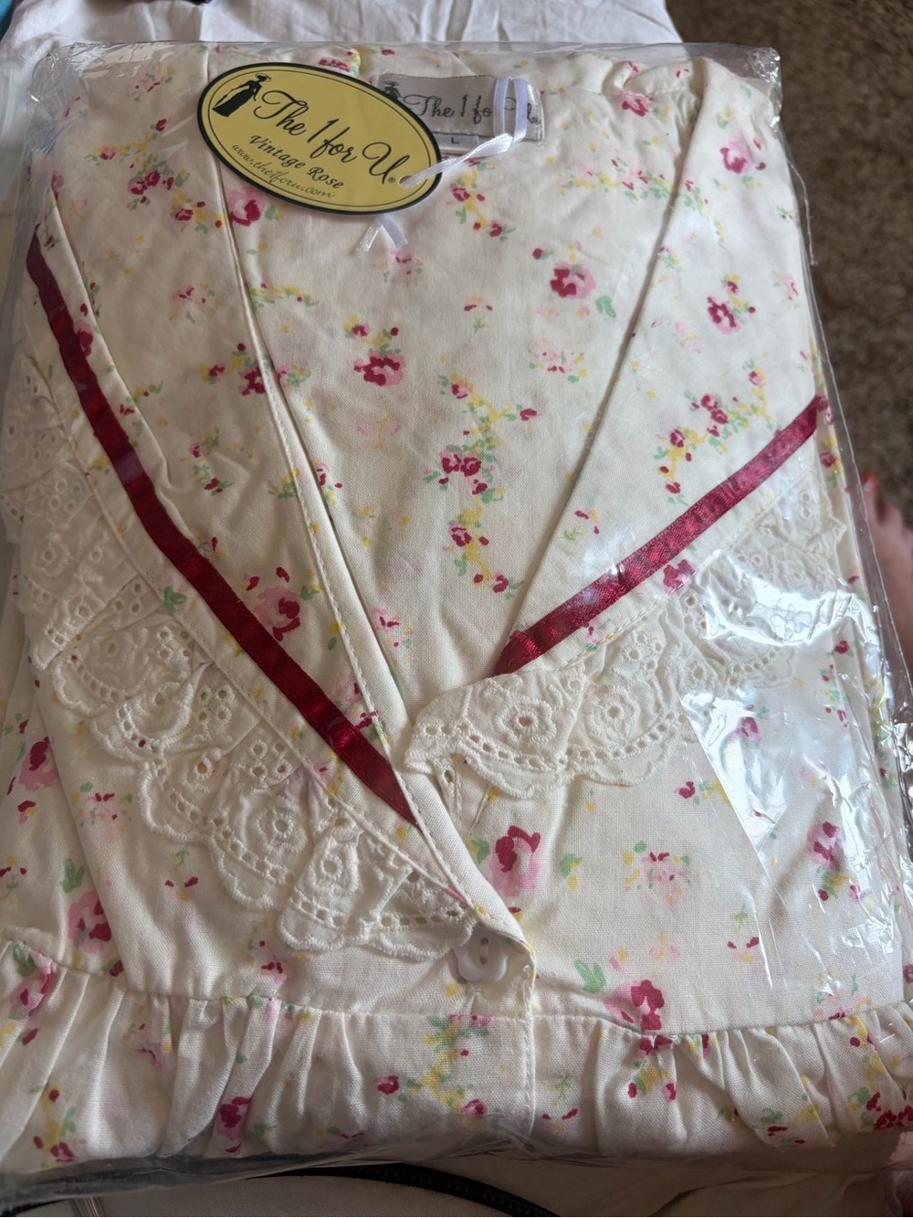 Long Floral Nightgown with Ruffled Collar - Pink Floral - Picture 5 of 5